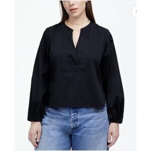 Madewell V-Neck Long Sleeve Top WMN S Blue Romantic Sleeve Pullover NS437 Blouse
